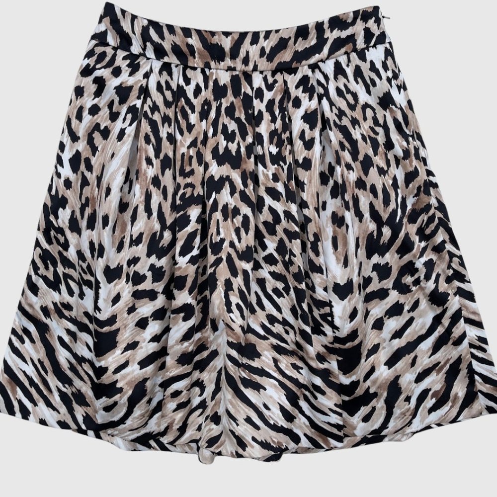 White House Black Market Sateen Leopard Pleated Skirt Size 2